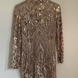 Nude & Gold Sequins Party MIDI Dress